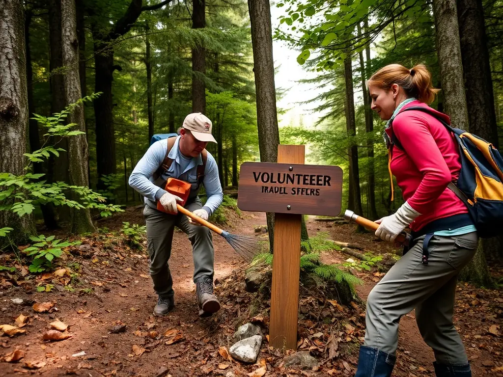 A photo of volunteers maintaining a trail, showcasing the community engagement aspect of SAINT-PREUIL V.T.T.'s activities.